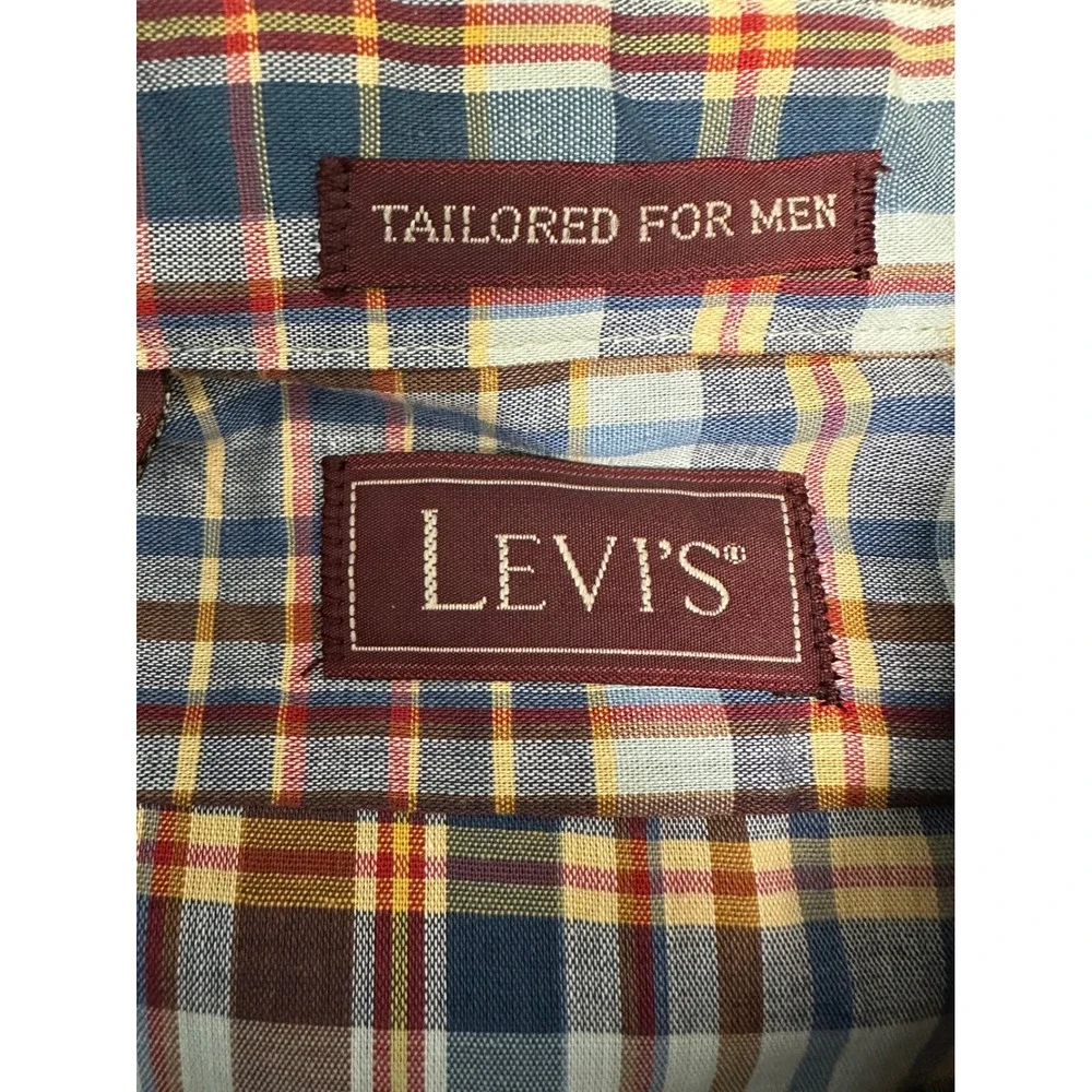 Levi's Tailored For Men Short Sleeve Button Up Plaid Shirt Large‎ Like New